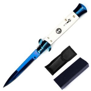 8.75AKC Blue Titanium Branch Anti-Bone Stiletto Switchblade Knife